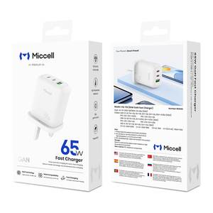 Caricabatterie USB Miccell 65W con 3 Porte per Ricarica Rapida e Caricatore GaN Portatile, Adattatore di Alimentazione per Laptop, Telefono e <span class=keywords><strong>Tablet</strong></span> - Product Image 1