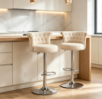 Tabouret de bar moderne et contemporain en velours avec base réglable en chrome noir pour hôtels et salles à manger