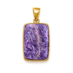 Pendentif pour femme en charoïte naturelle plaqué or, style vintage, bijoux faits main en argent sterling 925, idéal pour les occasions de mariage et la guérison énergétique - Product Image 1