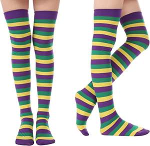 אופנה דק ארוך תלבושות גרבי מרדי גרא נשים מעל ברך ירך גבוהה פסים גרביים - Product Image 3