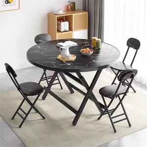 โต๊ะรับประทานอาหารทรงกลมแบบพับได้พร้อมเก้าอี้สำหรับพื้นที่ขนาดเล็กใช้ในบ้านแบบพกพาพับเก็บได้ท็อปไม้โครงสีขาวดีไซน์กะทัดรัด - Product Image 3