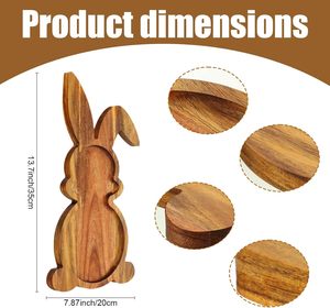 Plateaux de service en bois en forme de lapin, plateau de service en forme de lapin de Pâques pour fête de pendaison de crémaillère, décoration rustique de printemps - Product Image 3