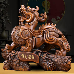 Escultura de Pixiu de Gran Tamaño con Acabado de Madera, Atrae <span class=keywords><strong>la</strong></span> Buena <span class=keywords><strong>Suerte</strong></span> y <span class=keywords><strong>la</strong></span> Riqueza, Estatua de Piyao, Escultura de Animal, Artesanía de Resina - Product Image 1