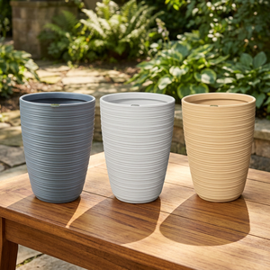 Pots de fleurs modernes en plastique gris, blanc et beige, jardinières minimalistes pour l'extérieur, pour le jardin ou le balcon - Product Image 3