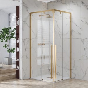 Kamalu KSA1000G Cabina Doccia Moderna 80x110 Oro Satinato Doppia Porta Scorrevole Vetro 8mm Piatto Rettangolare Telaio Quadrato Materiale ABS - Product Image 2
