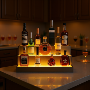 Espositore Illuminato a LED per Bottiglie di Liquori, 24 Pollici, in Legno Grigio, per Bar Domestico, con Telecomando, Autoportante - Product Image 2