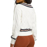 Pull en tricot classique pour femmes, style preppy, col en V torsadé, 100% coton, pour clubs de golf et de tennis, vente en gros OEM, logo personnalisé