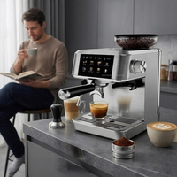 Machine à café semi-automatique durable avec boîtier entièrement métallique, 20 réglages de mouture, fonctionnement à une touche, pour le bureau et la maison, expresso, eau chaude, cafetière