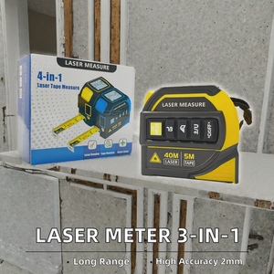 Télémètre laser 3-en-1 avec ruban de 5m et mesure laser de 40m, modèle Laser Cross-001, précision de 2mm, batterie au lithium, garantie de 3 ans, 50 groupes de mémoire - Product Image 2
