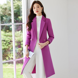 Women's Trench Coat Long Solid Color Polyester Woven Autumn Winter Workwear Outerwear - Product Image 3