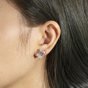 Listo para enviar MSE-368 Pendientes de diamante esmeralda de 1 quilate en oro blanco de 9K, pendientes de moda. - Product Image 3