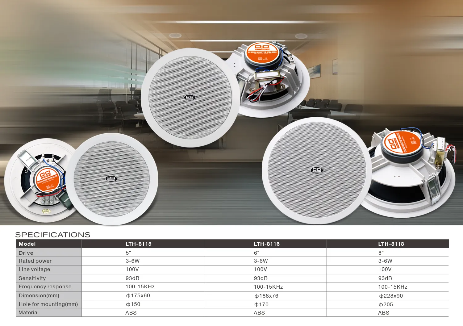 New design OEM Factory Top Suction Speaker Work with Background Music Amplifier Mounted on Ceiling