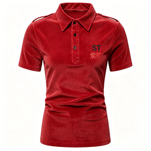 Chemise décontractée exclusive en velours côtelé avec empiècements aux épaules pour femme, manches courtes, boutonnée, broderie, pour le golf, logo personnalisé OEM - Product Image 5