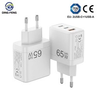 Cargador de Viaje de Carga Rápida con Nitruro de Galio, Certificado TUV, Estándar Europeo PD65W, Certificado CE, 2C1A, para Teléfono Móvil y Portátil