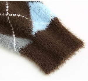 Pull à boutons à manches longues pour fille, style preppy, en <span class=keywords><strong>crochet</strong></span> Argyle, vente chaude - Product Image 5