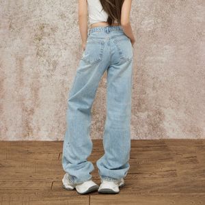 Phong Cách Mỹ Retro Thẳng Quần Phụ Nữ Thấp Tăng Gia Vị Cô Gái Thiết Kế V-Eo Tất Cả Các Trận Đấu Thường Xuyên Phù Hợp Denim Jeans Rắn Mùa Hè - Product Image 4