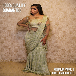 Elegant Green color Drape Saree look with Embroidered <b>Top</b> for Wedding <b>Indian</b> Traditional wear women floor Length Regular Fit - Product Image 1