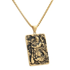 Pendentif carré Guan Gong Auspicious Cloud en acier inoxydable, collier pour hommes, style rétro Punk, design géométrique - Product Image 5