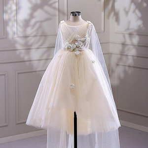Nastro bianco con perline senza maniche una linea Champagne pizzo su Tulle Chiffon Tutu fiore ragazze bambini abiti da <span class=keywords><strong>sposa</strong></span> per bambine - Product Image 4