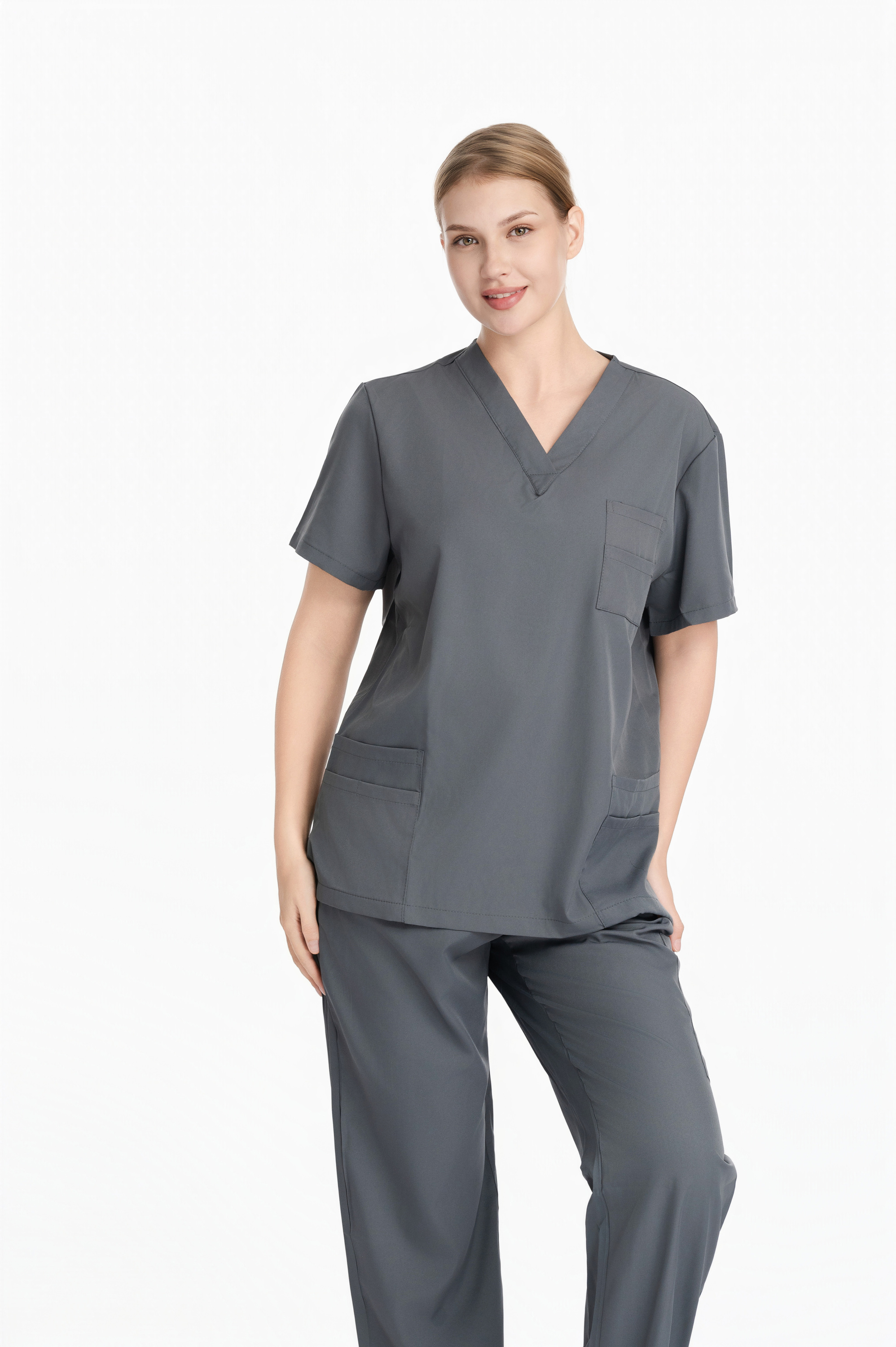 Gray V-neck Women's Medical Scrub Set