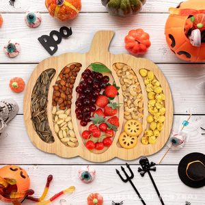 Wooden Halloween Pumpkin Tray Snack Fruit Cheese Compartmentalized Party <b>Plate</b> - Product Image 1