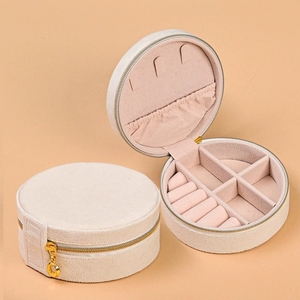 EVERWIN Round <b>Jewelry</b> Organizer <b>Box</b> With Zipper Closure Solid Color Portable Storage Case For Rings Earrings <b>Necklaces</b> Container - Product Image 6