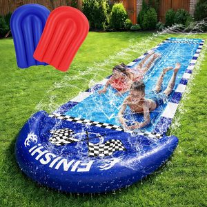 Blue Race Car Style Water Slide with Safety Landing Zone and 2 <b>Boogie</b> <b>Boards</b> for Kids Backyard Racing - Product Image 1