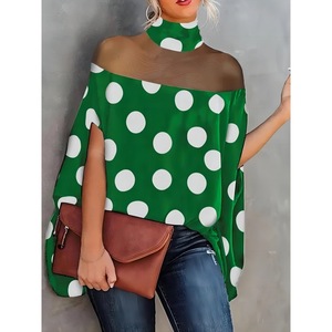 King Mcgreen Star女性ファッションシースルーブラウス夏用バットウィング袖ハイネックカジュアルシャツトップス女性用 - Product Image 5
