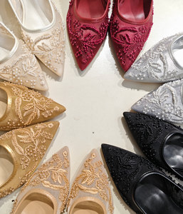 F1045 ZA Scarpe da <span class=keywords><strong>Donna</strong></span> Eleganti con <span class=keywords><strong>Tacco</strong></span> Alto, Scarpe da Sposa Ricamate, Scarpe da Cerimonia, Nero Bianco Kaki con Perline, Tacchi da Sposa - Product Image 3