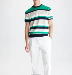 Individuelle Sommermode lässiges Strick-T-Shirt gestreifte Baumwollstrick mehrfarbig Herren Sport-Strick-Shirt