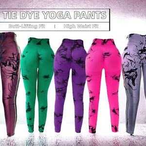 Women Urbrace High Waist Yoga Slim Ruched Butt Tie Dye Seamless Spandex/Nylon Elastic Scrunch <b>Push</b> Quick Drying Breathable Pants - Product Image 2