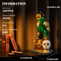 XJD JD152 1407PCS Coffre au trésor de pirate et perroquet, ensemble de blocs de construction, modèle MOC, jouet technique en plastique, cadeau moderne pour les fêtes
