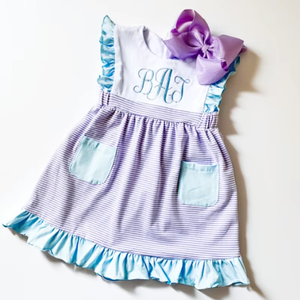 Vestito da bambina con fiocco ricamato multicolore, monogramma classico, regalo, abbigliamento coordinato per sorella, primavera, estate, Pasqua - Product Image 3