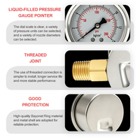 Stainless Steel Liquid Filled Pressure Gauge Bottom Connection Shockproof Hydraulic Oil Water Air