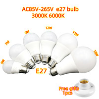 Ampoule led avec couvercle en aluminium et plastique, alimentation de l'usine chinoise, lumière A65 12W, 85-265V, ampoule led E27 B22, base, éclairage