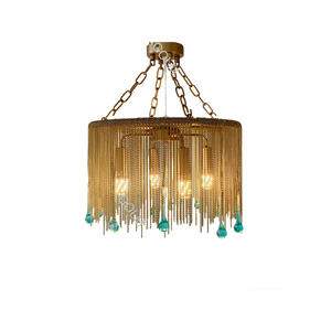 Lustre LED créatif original minimaliste romantique avec abat-jour <span class=keywords><strong>en</strong></span> chaîne métallique et pompon, <span class=keywords><strong>en</strong></span> <span class=keywords><strong>verre</strong></span> goutte de pluie, AC110V AC220V - Product Image 4