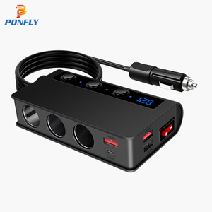 Ponfly 3 ổ cắm xe Thuốc lá nhẹ hơn mở rộng Splitter Sạc Adapter 180W Loại C USB sạc nhanh 12-24V Xe ổ cắm Splitter - Product Image 1
