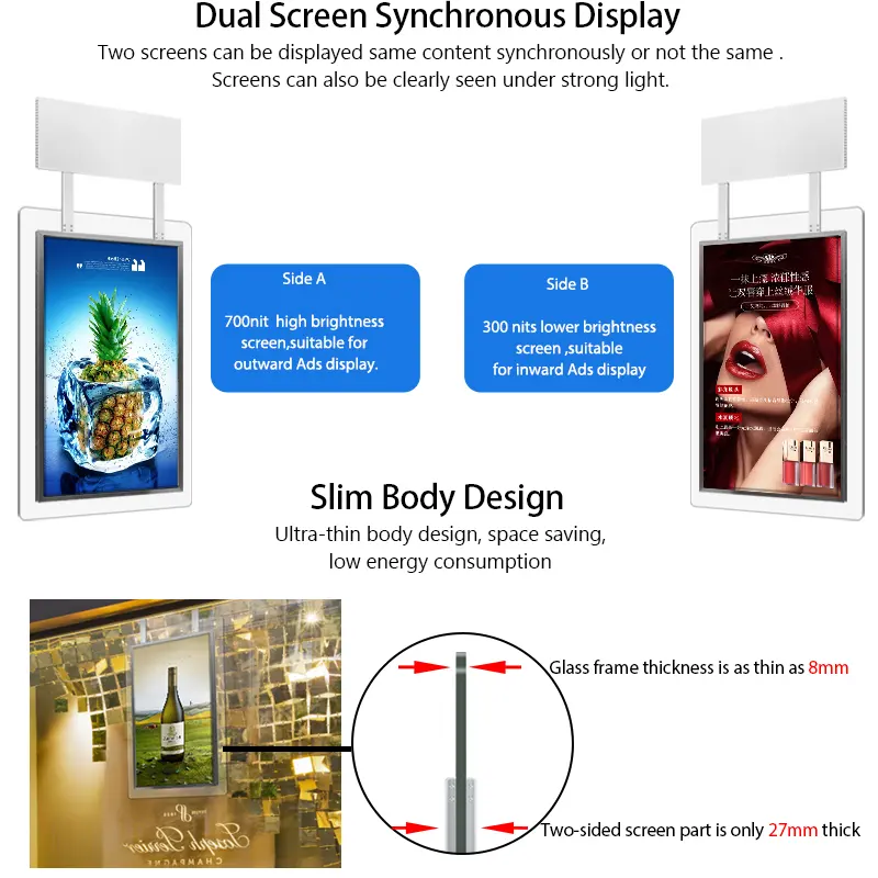 Double Side Dual High Brightness Shop Ceiling Hanging Lcd Panel Sign Advertising Digital Window Signage Display -