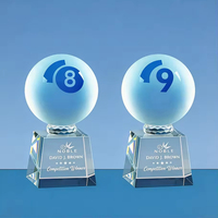 Trophée de billard en cristal transparent personnalisé avec logo, taille sur mesure, pour les sports de plein air, récompense pour la balle 8