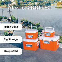 Vente en gros de coffres à glaçons isolés modernes, capacité de 5L 13L 26L 45L, capacité en plastique bleu orange sans danger pour les aliments pour le stockage à l'extérieur