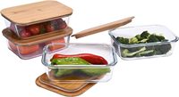 Récipients de stockage des aliments en verre avec couvercles en bambou, lot de 4 récipients en verre pour la préparation des repas Boîte à lunch Bento