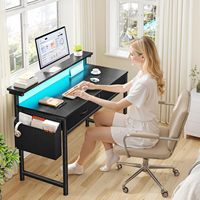 Bureau d'ordinateur ergonomique avec 2 tiroirs en tissu, poche latérale, support de moniteur, table d'étude et d'écriture, bureau de jeu noir
