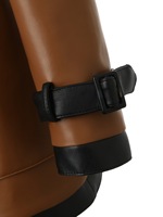 Veste en PU respirante mi-longue pour femme, col à revers avec ceinture, noir et marron unis, style unique, pour le commerce transfrontalier