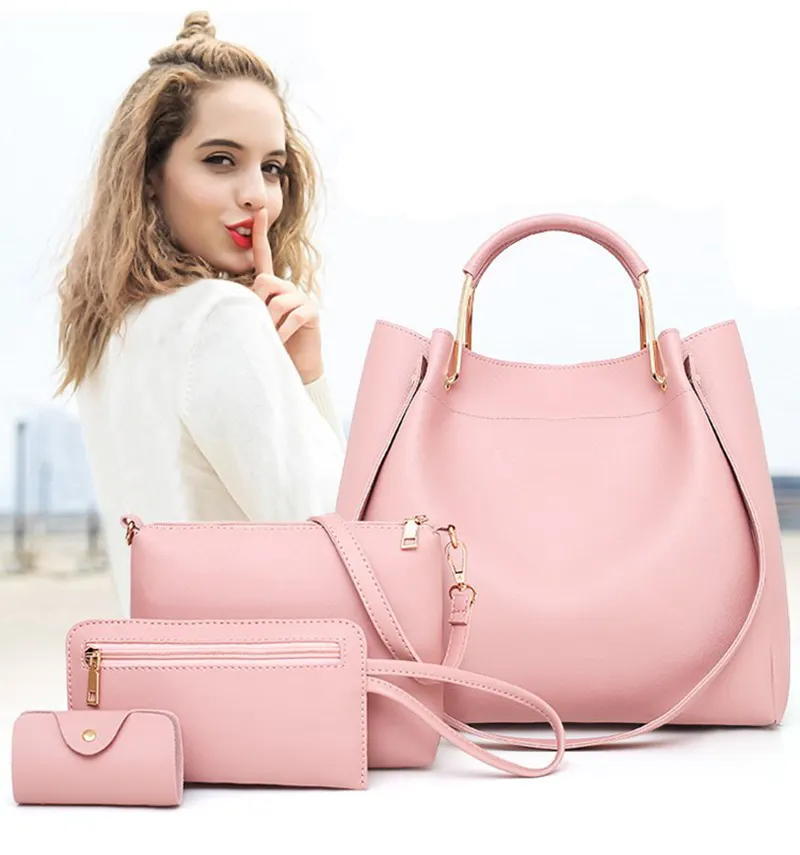 professional women's shoulder hand bag set cheap handmade pu leather 4 piece hang bag handbag