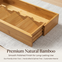 Organisateur d'ustensiles en bambou extensible personnalisé, 5 compartiments, plateau à couverts en bois naturel, rangement pour tiroir de cuisine avec séparateur