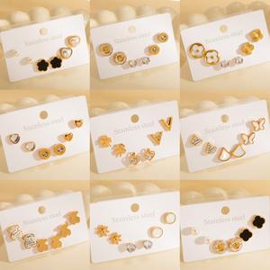 Nouvel ensemble de 12 paires de mini-boucles <span class=keywords><strong>d</strong></span>'oreilles clous en zircon, imitation perle, étoile, lune, fleur, petit cœur, plaqué or 18K/24K, pour femme, mignonnes - Product Image 2