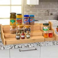 Moderno y Sostenible Estante de Especias de Madera Tipo Soporte, Organizador Rectangular para Gabinete de Cocina, Exhibidor Expandible de Bambú de Tres Niveles