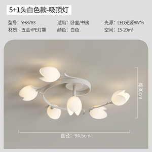 Plafonnier LED Dyedding, design floral vert, lustre multi-têtes pour chambre à coucher, éclairage domestique de style nordique - Product Image 5