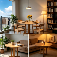 Table à manger ronde en bois naturel avec base trépied stable, idéale pour la maison, la cuisine, le bistrot et les cafés - Meilleure vente