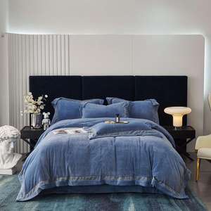 Embroidered Pillowcases Patchwork Duvet Cover <strong>Fitted</strong> Flat <strong>Sheets</strong> 2m/2.2m Velvet <strong>Double</strong> Bedsheet Designer Bedding Set - Product Image 1